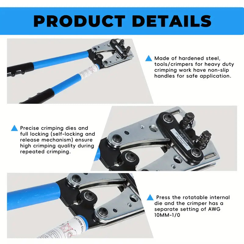 Heavy Duty Battery Cable Lug Crimper Tool & Cable Cutter
