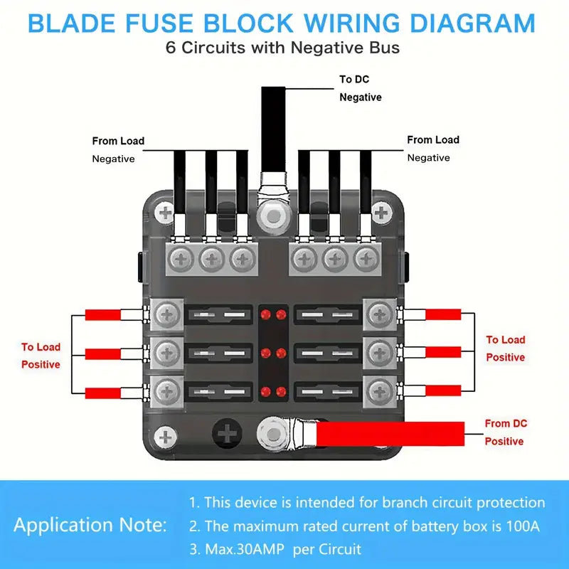 12V 6 Way Fuse Block Panel with LED Warning Indicators with Fuses