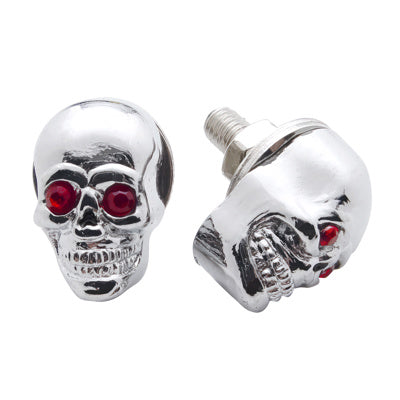 2Pk Chrome Skull with Jewel Eyes License Plate Fasteners