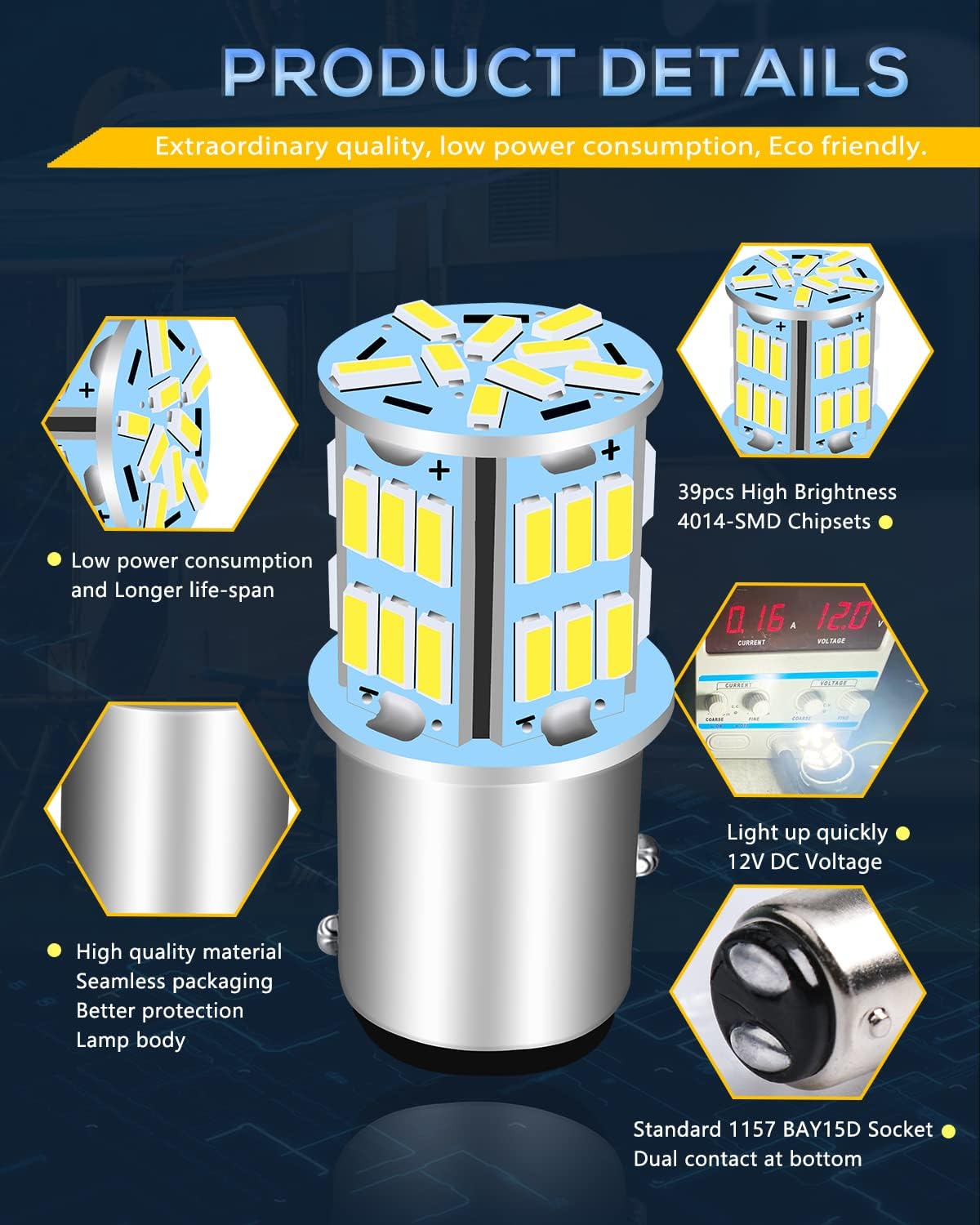 1157 39-SMD LED SUPER BRIGHT WHITE LIGHT BULB
