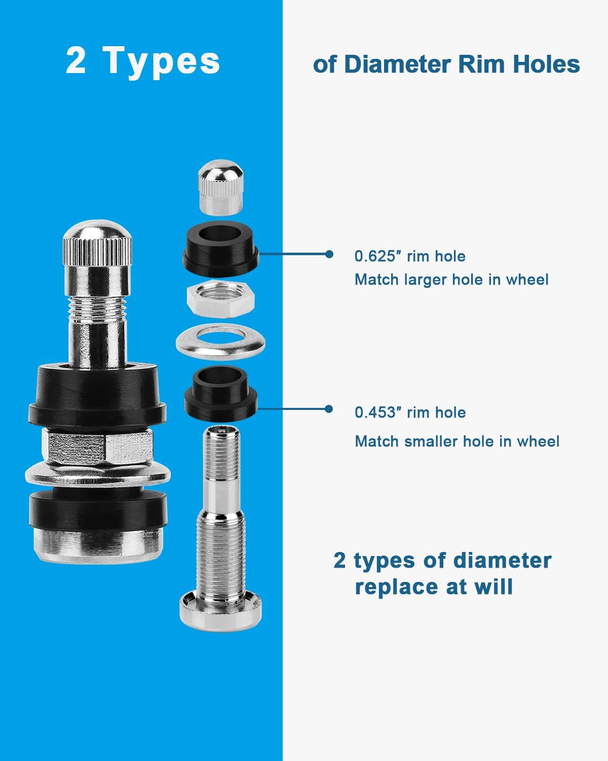 TR416 Outer Mount Metal Valve Stem High-Pressure Clamp-In Valve Stems 2 Pk