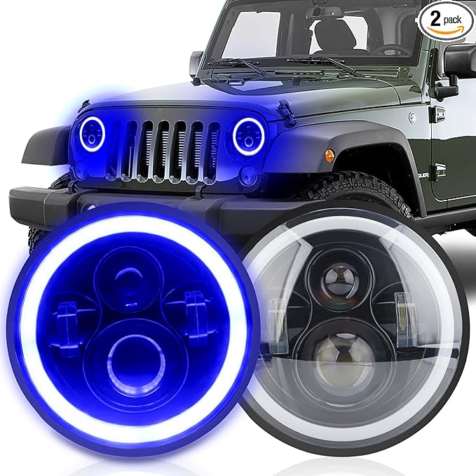 7" Angel Eye Blue/Amber Halo LED Headlights