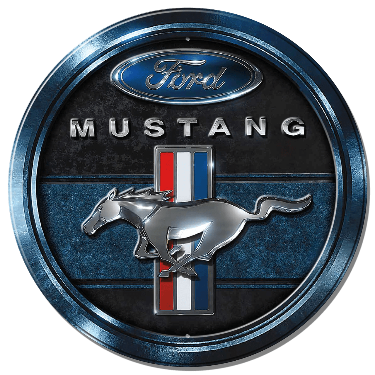 Ford Mustang Blue - Round Fully Embossed Steel