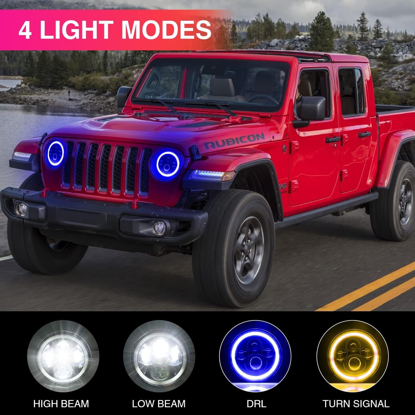 7" Angel Eye Blue/Amber Halo LED Headlights