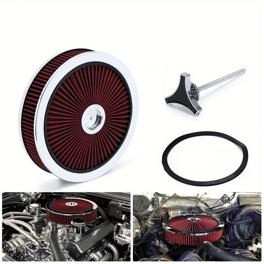 14" x 3" Round Red Washable Air Cleaner w/Chrome Trim