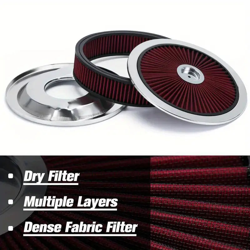 14" x 3" Round Red Washable Air Cleaner w/Chrome Trim