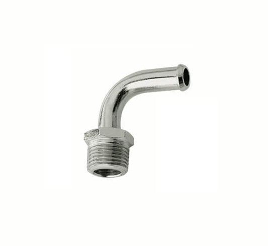 Fuel Line Fitting - 3/8" NPT to 3/8" Hose Barb - 90 Degree - Chrome 2970G