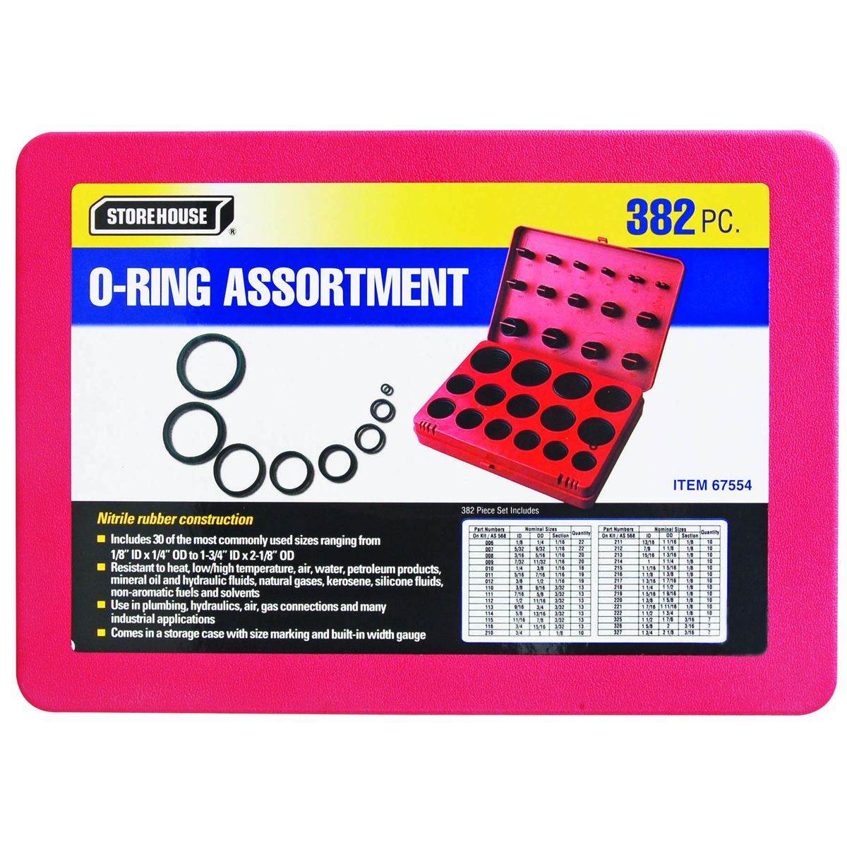 382 PC O-RING ASSORTMENT 67554