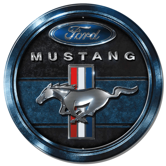 Ford Mustang Blue - Round Fully Embossed Steel