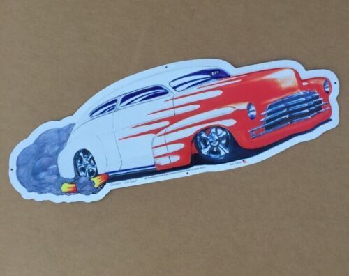 Cool Street 1947 Chevy Fleetline Embossed Ruckus Metal Sign